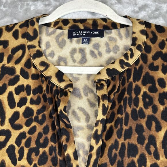 Jones New York Signature Button Up Blouse Women's Large Leopard Black Tan (0774) - Picture 2 of 8